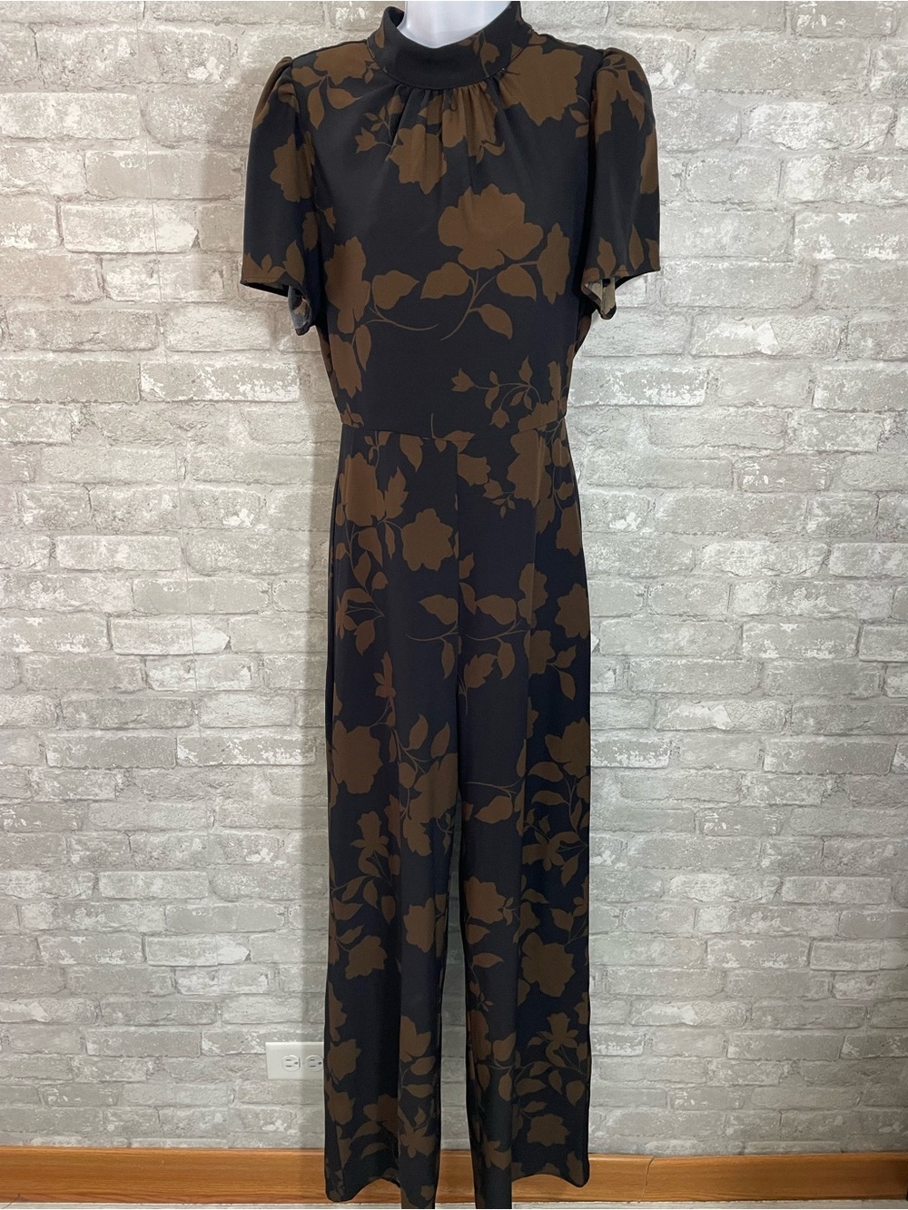 Baltic Born Langham Mock Neck Jumpsuit in espresso floral print.
